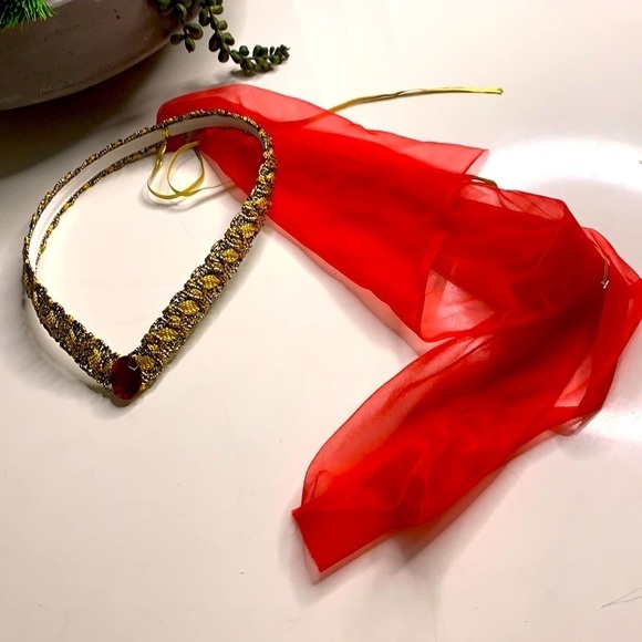 Medieval times red gold princess ruby pointed crown Veil one size adult - Picture 1 of 4